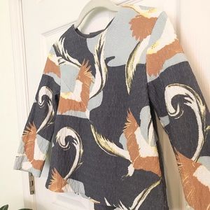 COPY - Artsy cranes boxy cropped bird blouse